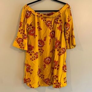 Marigold Boho Mini Dress Bell Sleeves Large